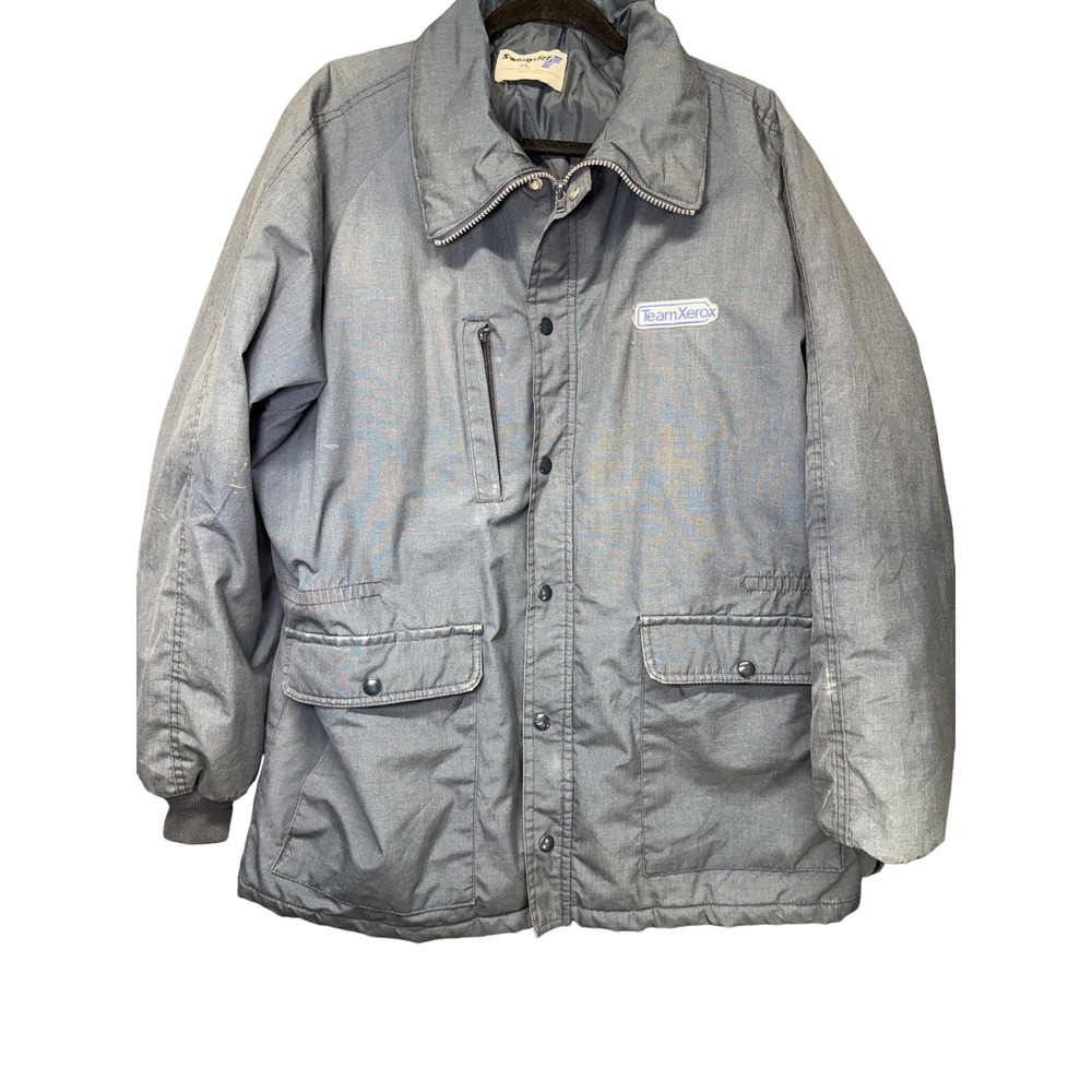 Vintage Team Xerox Jacket Mens XL Blue Swingster Insulated Parka Made USA 80s